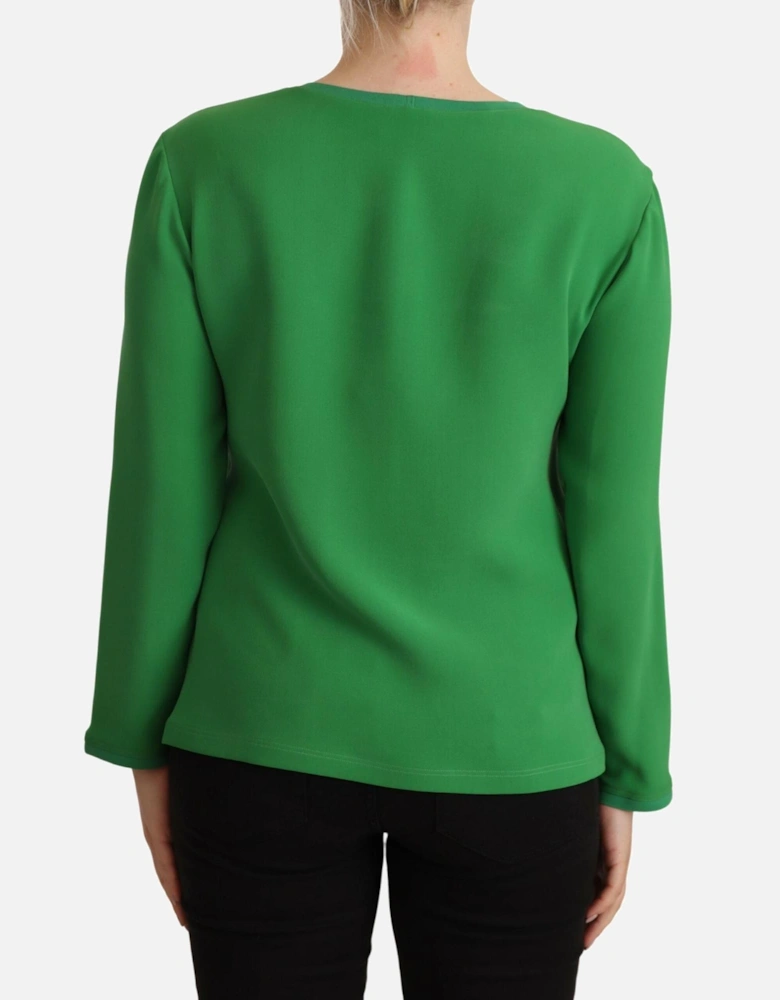 Long Sleeve Blouse Round Neck Women - Green Sweaters
