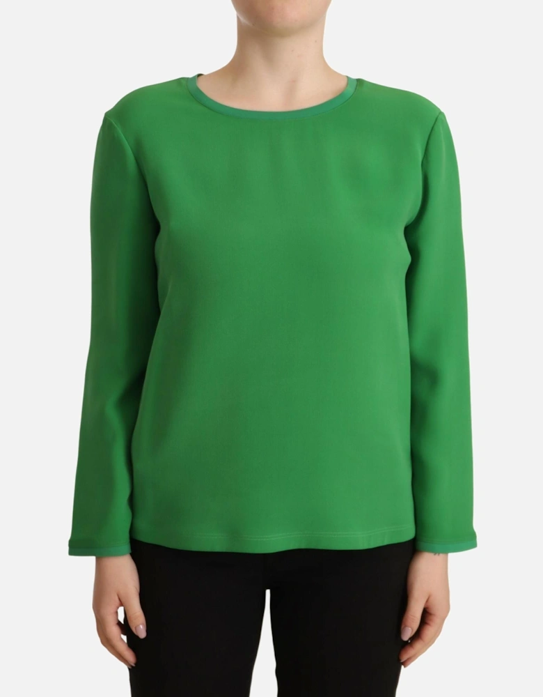 Long Sleeve Blouse Round Neck Women - Green Sweaters