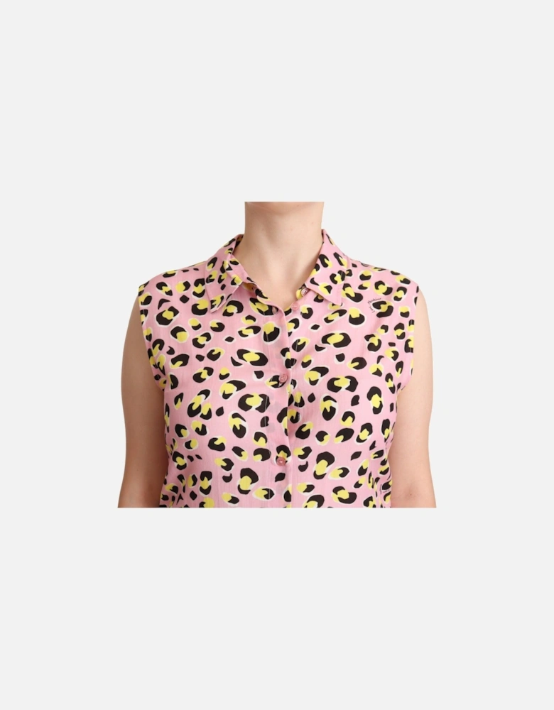TSH7068 Sleeveless Leopard Shirt Women - Pink T-Shirts