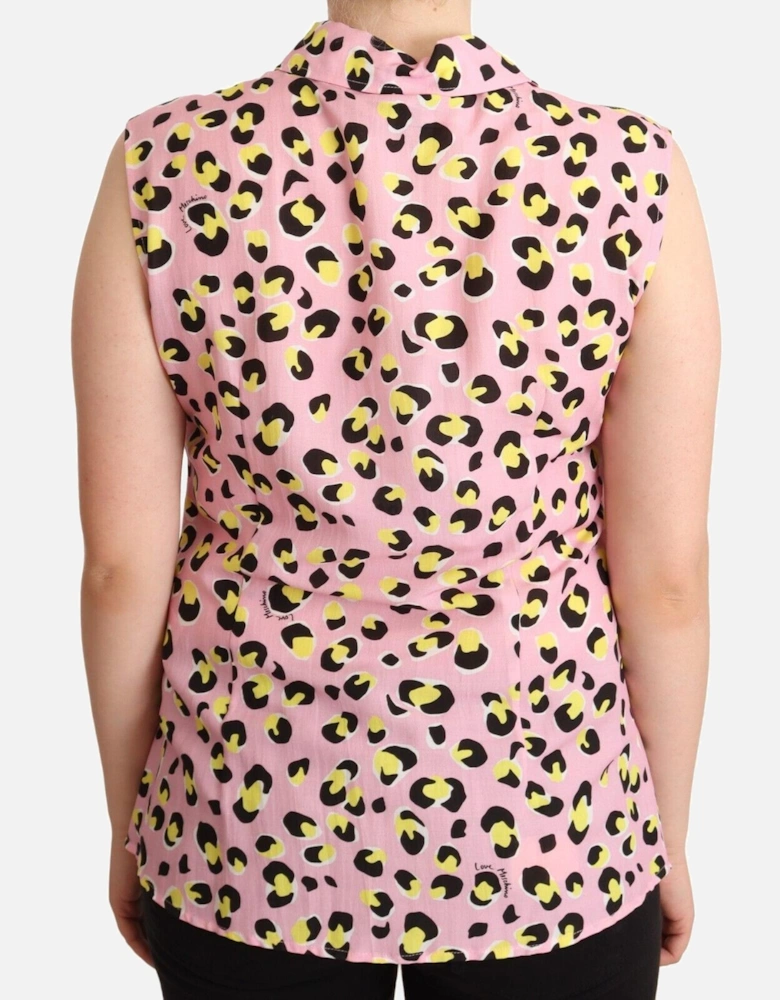 TSH7068 Sleeveless Leopard Shirt Women - Pink T-Shirts