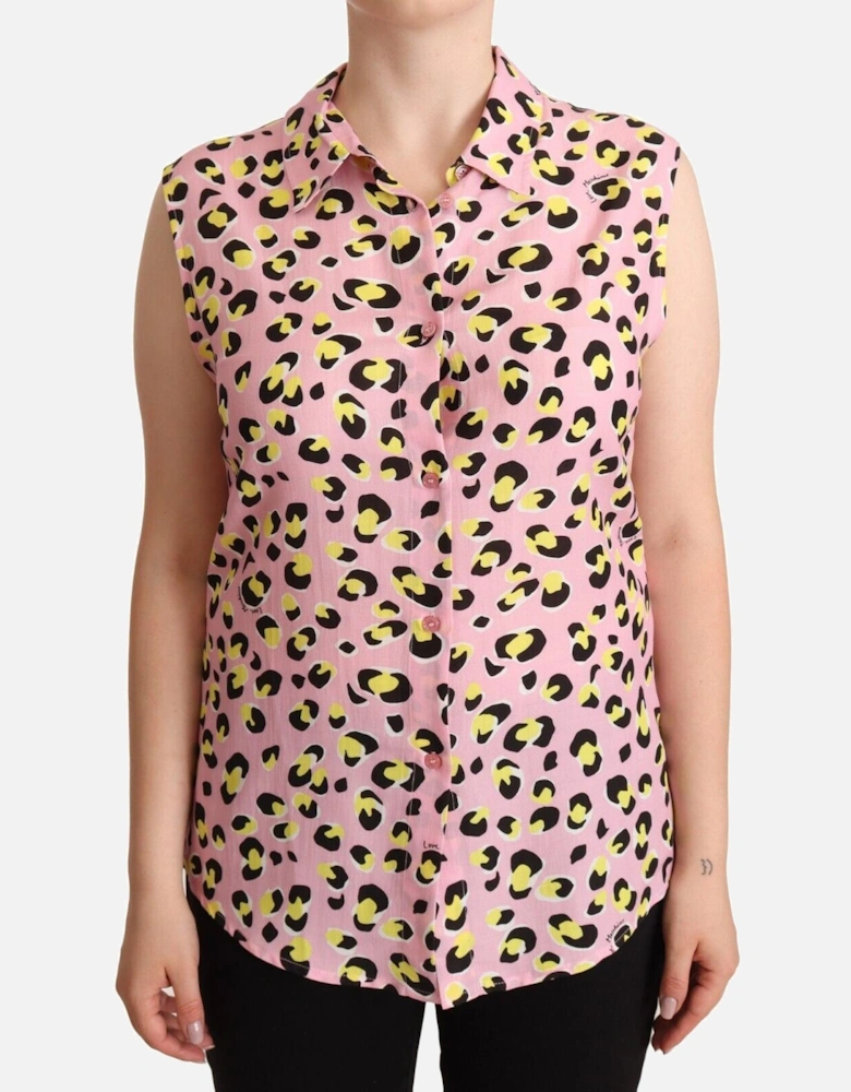 TSH7068 Sleeveless Leopard Shirt Women - Pink T-Shirts