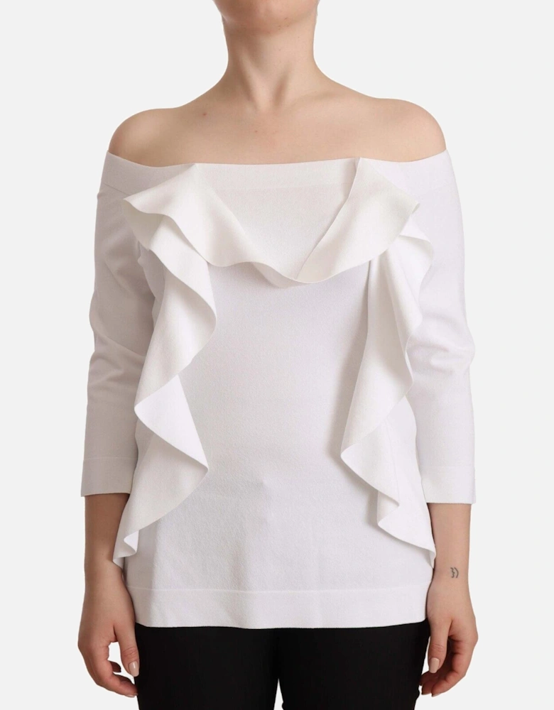 OfftheShoulder Ruffled Knit Top TSH7444 Women - White T-Shirts