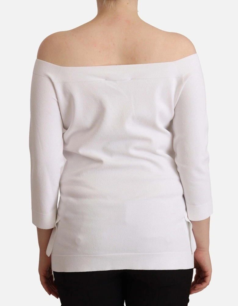 OfftheShoulder Ruffled Knit Top TSH7444 Women - White T-Shirts