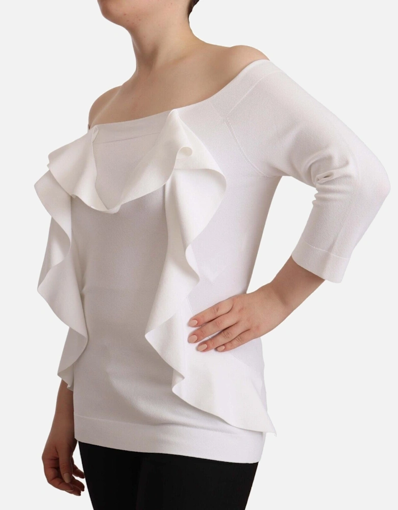 OfftheShoulder Ruffled Knit Top TSH7444 Women - White T-Shirts