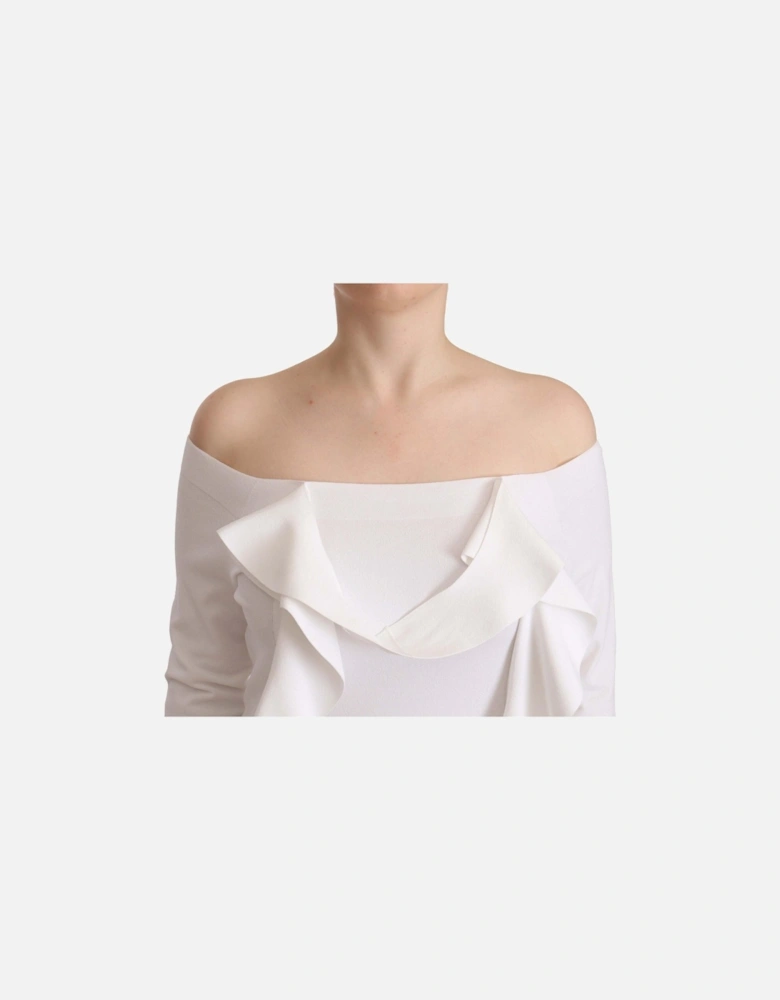 OfftheShoulder Ruffled Knit Top TSH7444 Women - White T-Shirts