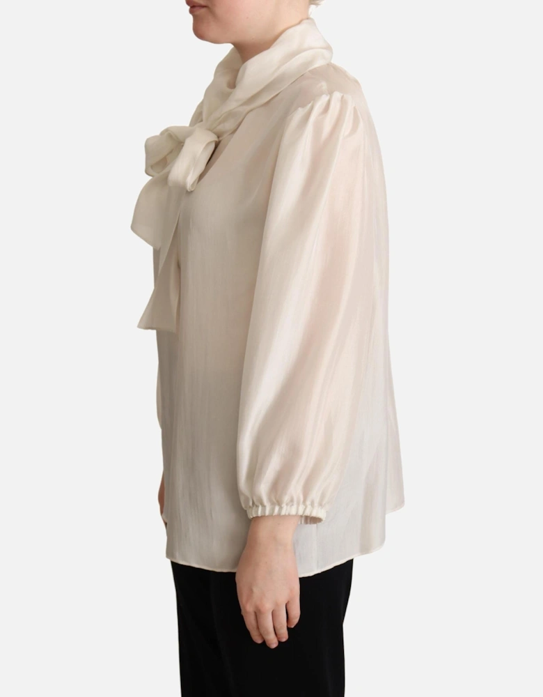 Dolce Gabbana Silk Blouse High Neck Long Sleeves Women - Gray T-Shirts