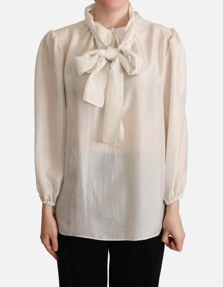 Dolce Gabbana Silk Blouse High Neck Long Sleeves Women - Gray T-Shirts