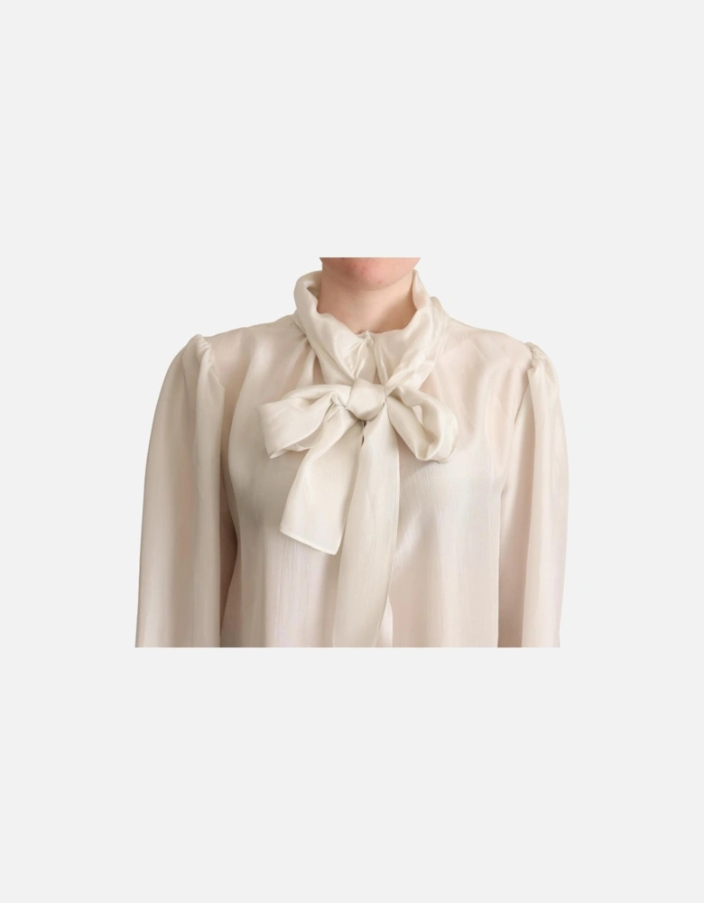Dolce Gabbana Silk Blouse High Neck Long Sleeves Women - Gray T-Shirts