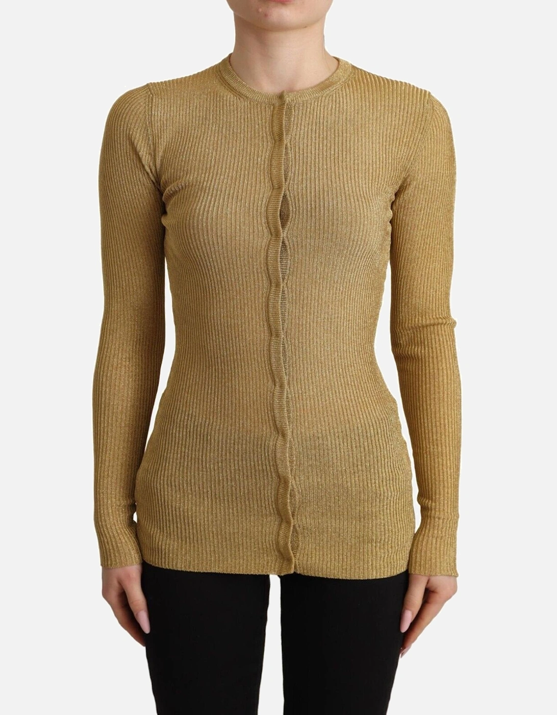 Metallic Knit Cardigan TSH7594 Women - Gold Sweaters, 5 of 4