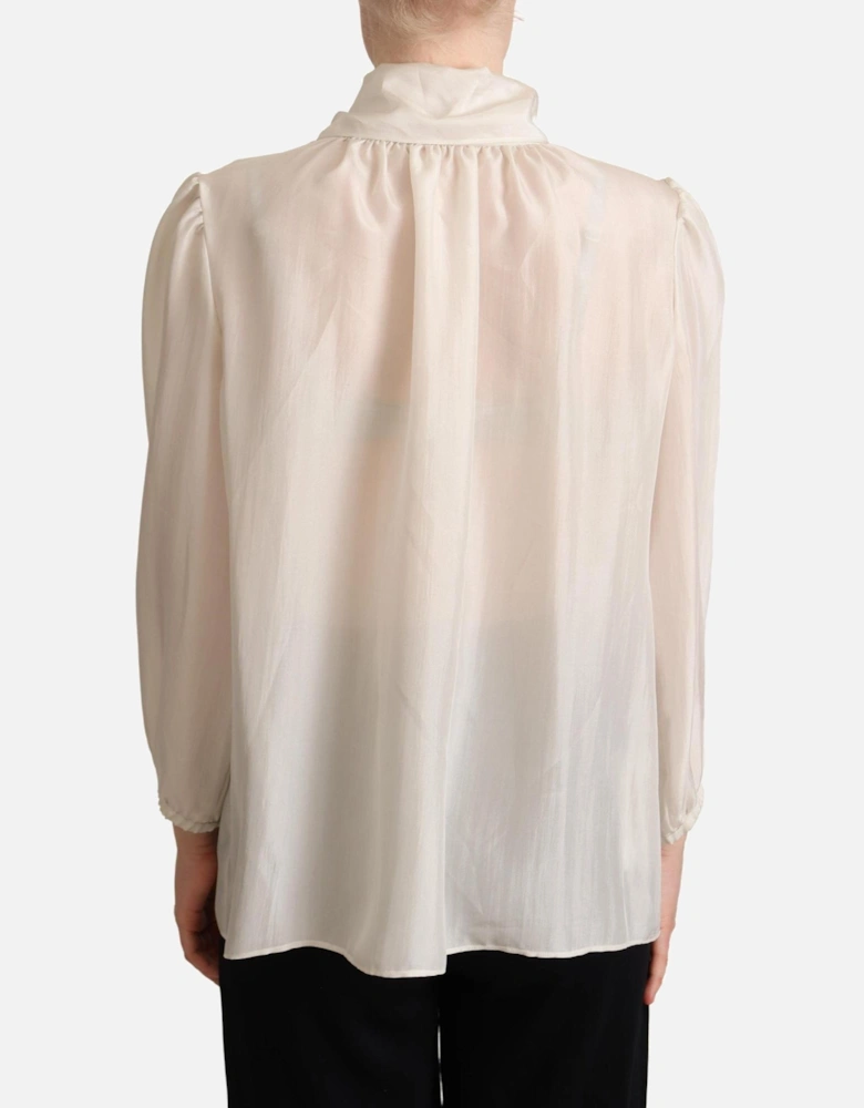 Dolce Gabbana Silk Blouse High Neck Long Sleeves Women - Gray T-Shirts