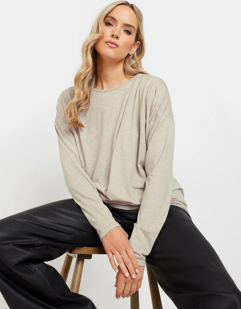 Draped Front Sleeve Top - Natural