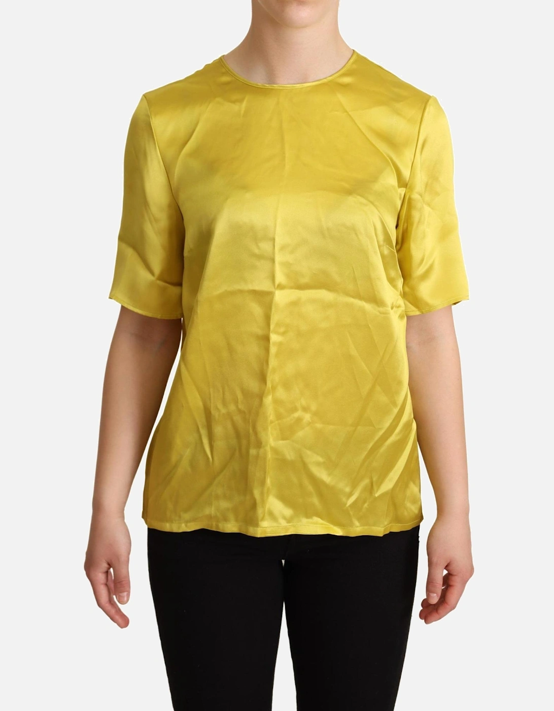 Dolce & Gabbana Women's Yellow Dolce Gabbana Silk Blouse Short Sleeves - T-Shirts - : Size 10