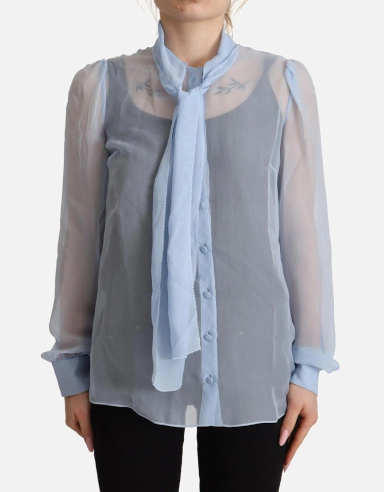 Dolce Gabbana Silk Tie Neck Blouse Women - Light Blue T-Shirts