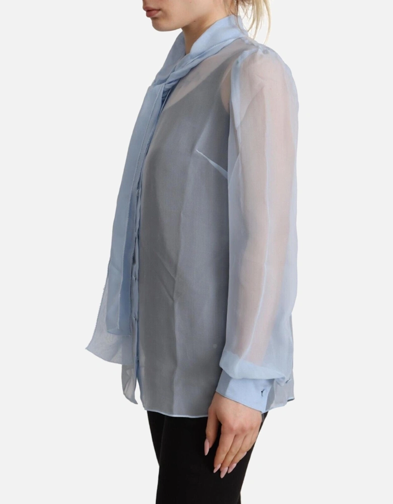 Dolce Gabbana Silk Tie Neck Blouse Women - Light Blue T-Shirts