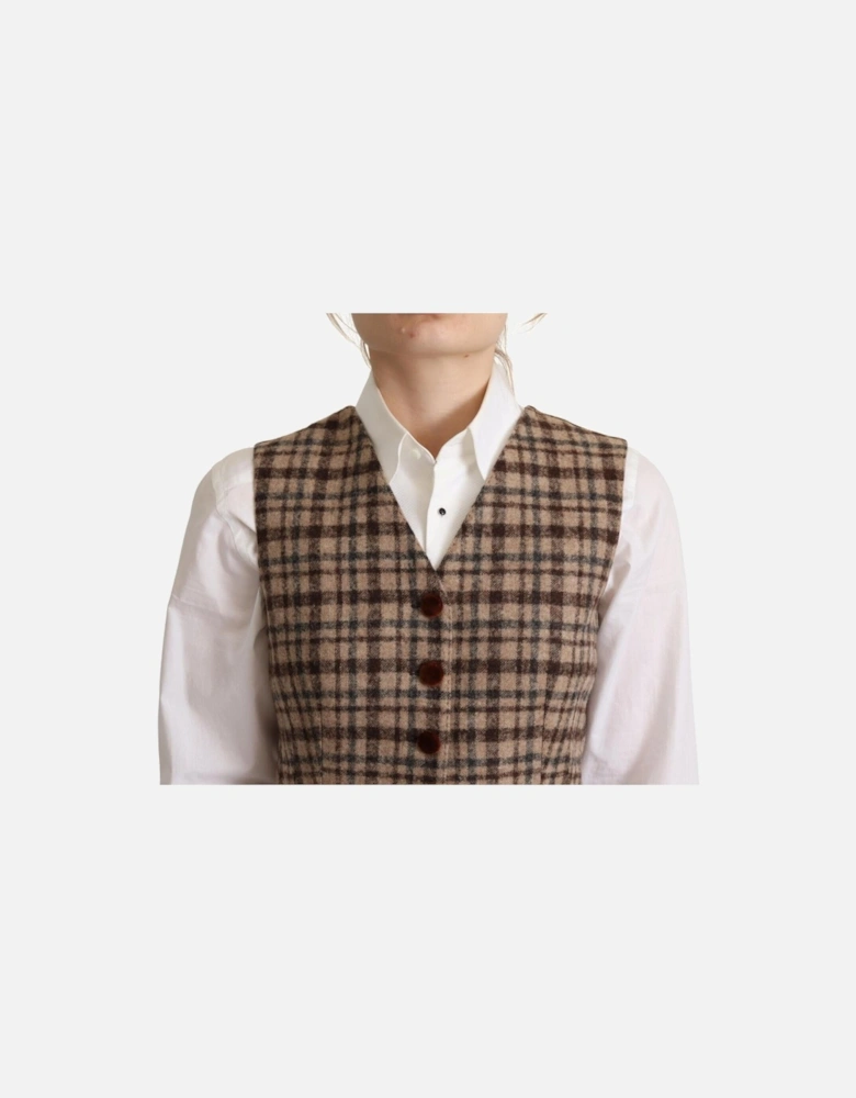 Plaid Wool Vest TSH7620 Women - Brown