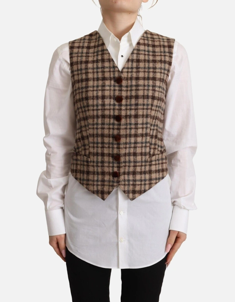 Plaid Wool Vest TSH7620 Women - Brown