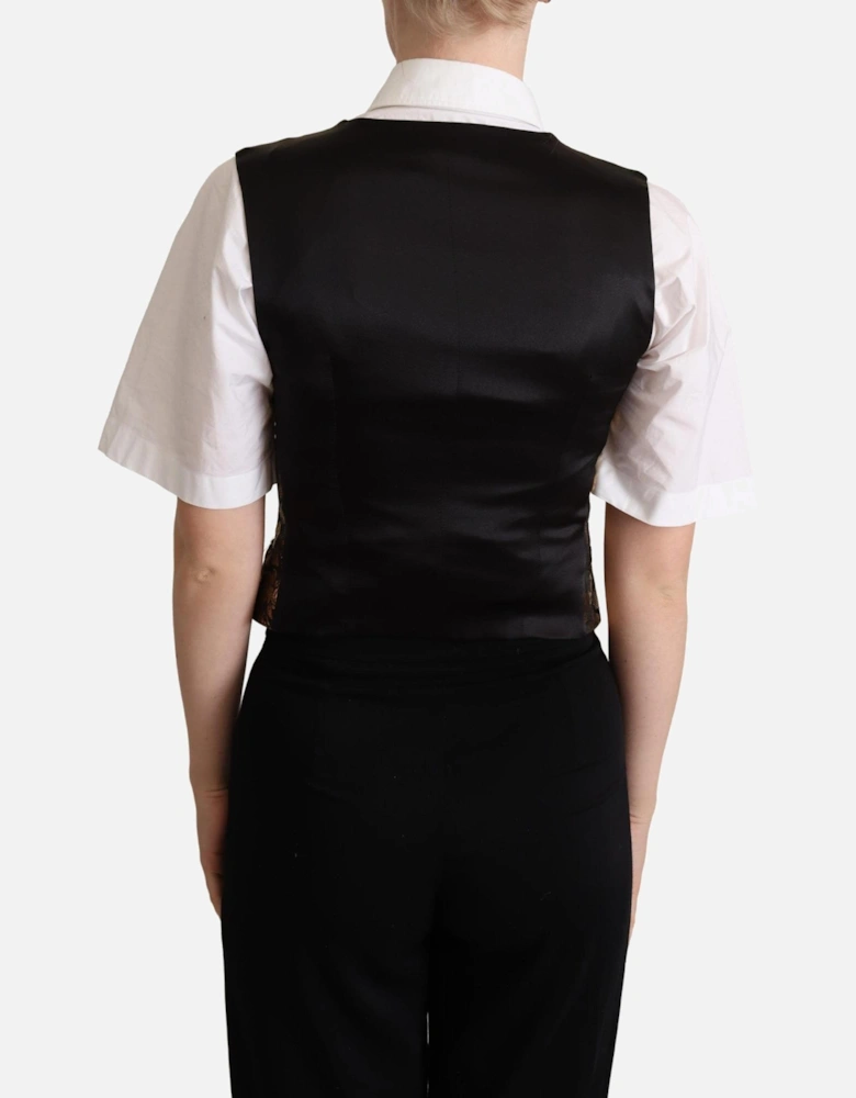 Brocade Vest Floral Print Women - Black