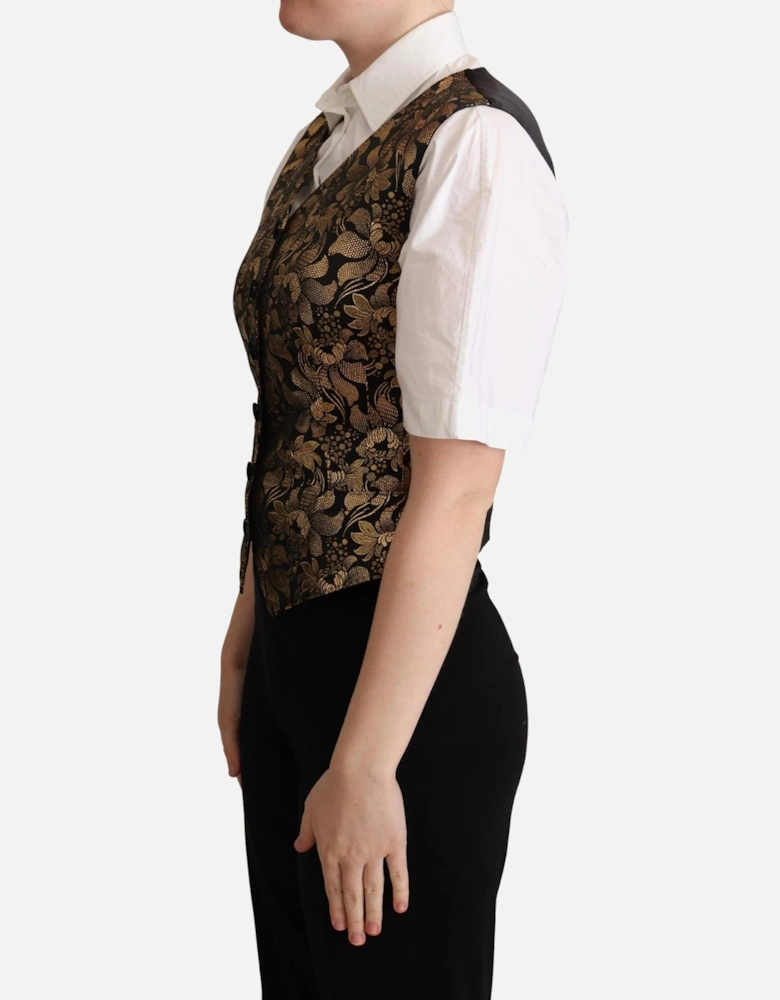 Brocade Vest Floral Print Women - Black