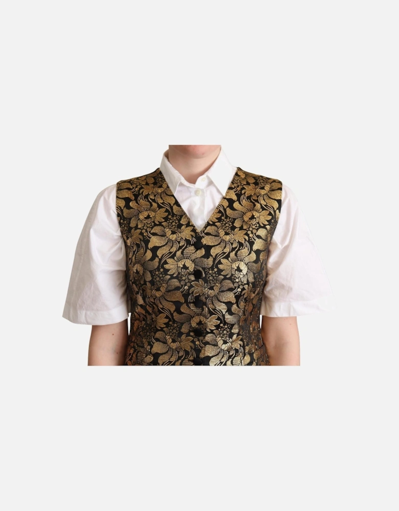 Brocade Vest Floral Print Women - Black