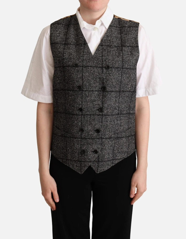 Gray Plaid DoubleBreasted Vest Women