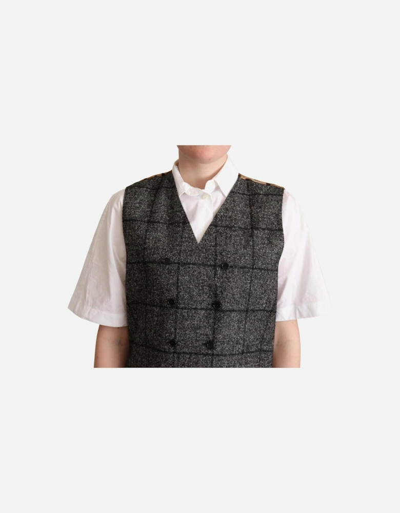 Gray Plaid DoubleBreasted Vest Women