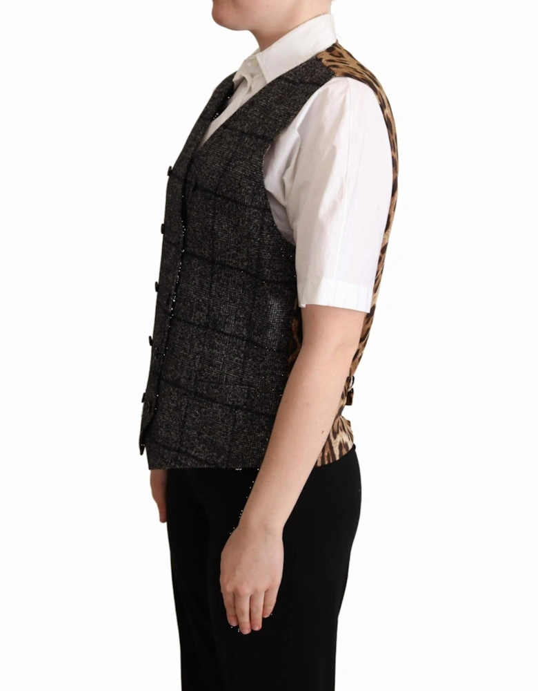 Gray Plaid DoubleBreasted Vest Women