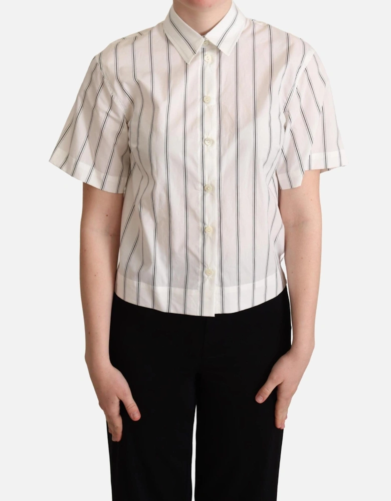 Striped Cotton Collared Short Sleeve Polo Women - Black Shirts