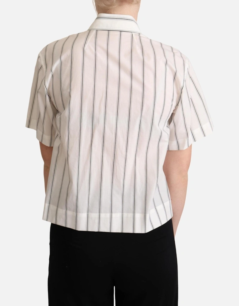 Striped Cotton Collared Short Sleeve Polo Women - Black Shirts