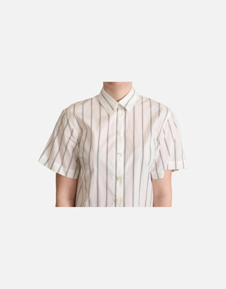 Striped Cotton Collared Short Sleeve Polo Women - Black Shirts