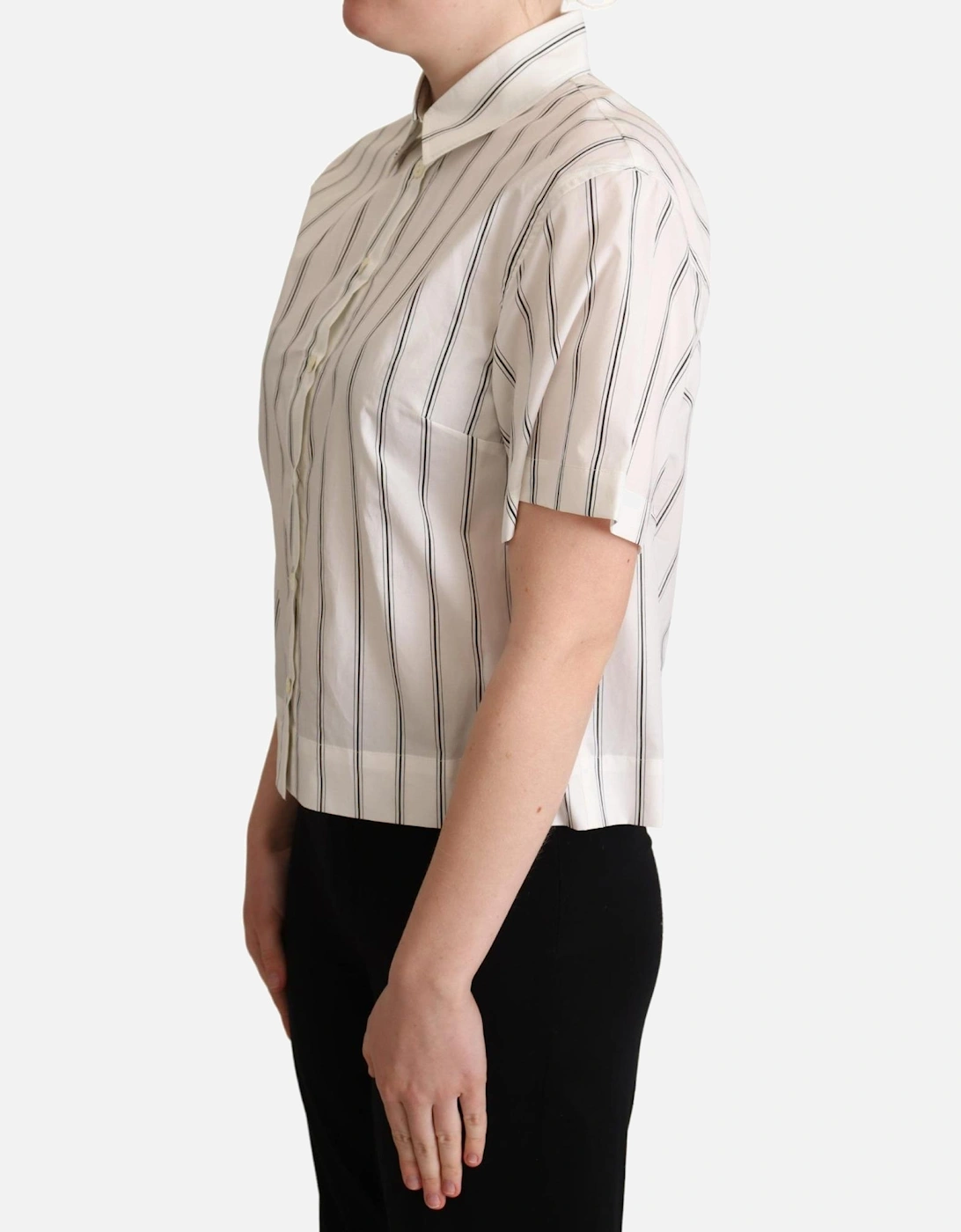 Striped Cotton Collared Short Sleeve Polo Women - Black Shirts