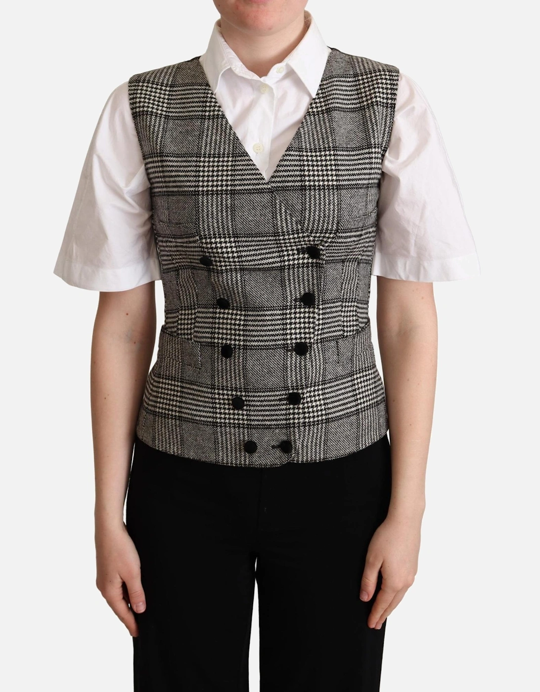 VNeck Plaid Vest Double Breasted Women - Gray, 5 of 4