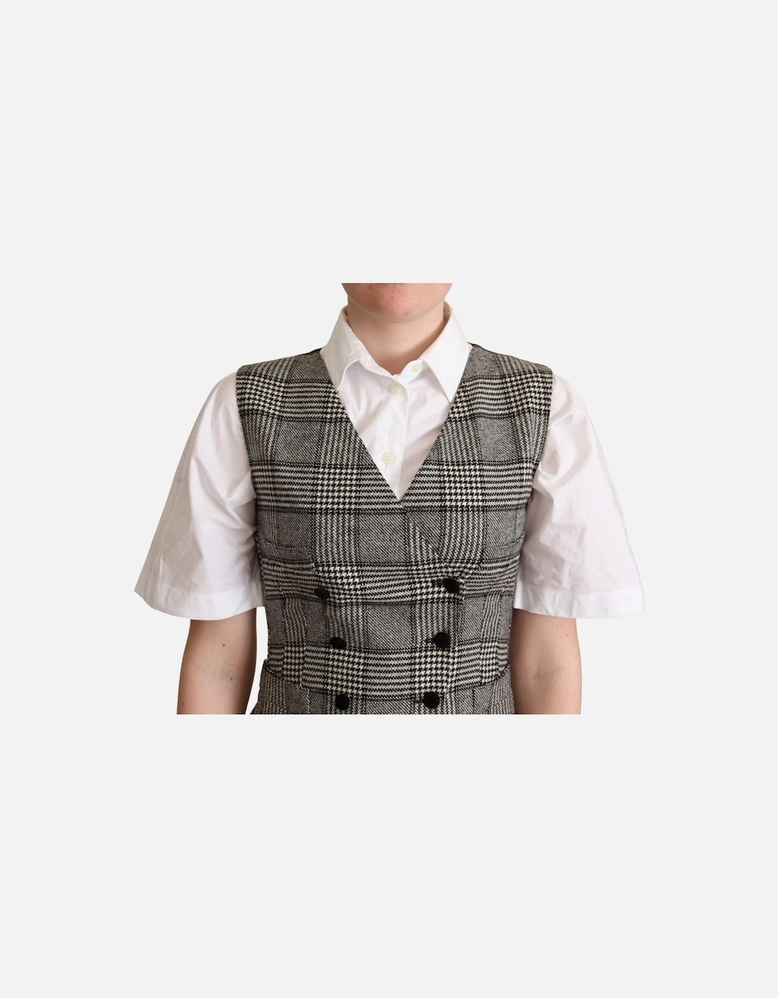VNeck Plaid Vest Double Breasted Women - Gray