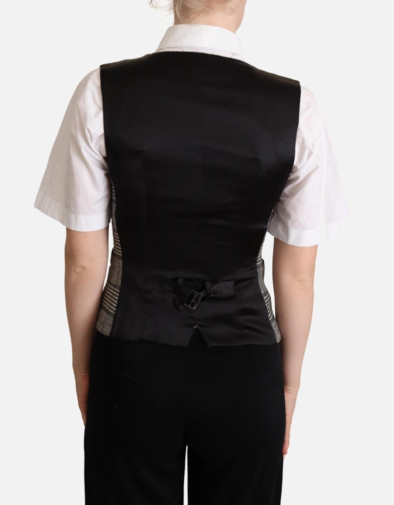 VNeck Plaid Vest Double Breasted Women - Gray