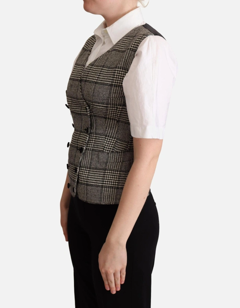 VNeck Plaid Vest Double Breasted Women - Gray