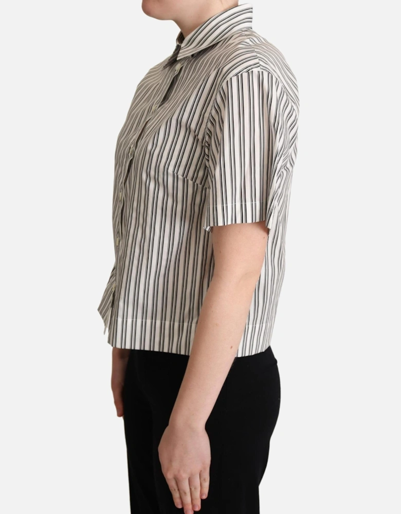 Striped Short Sleeve Collared Shirt Women - Black