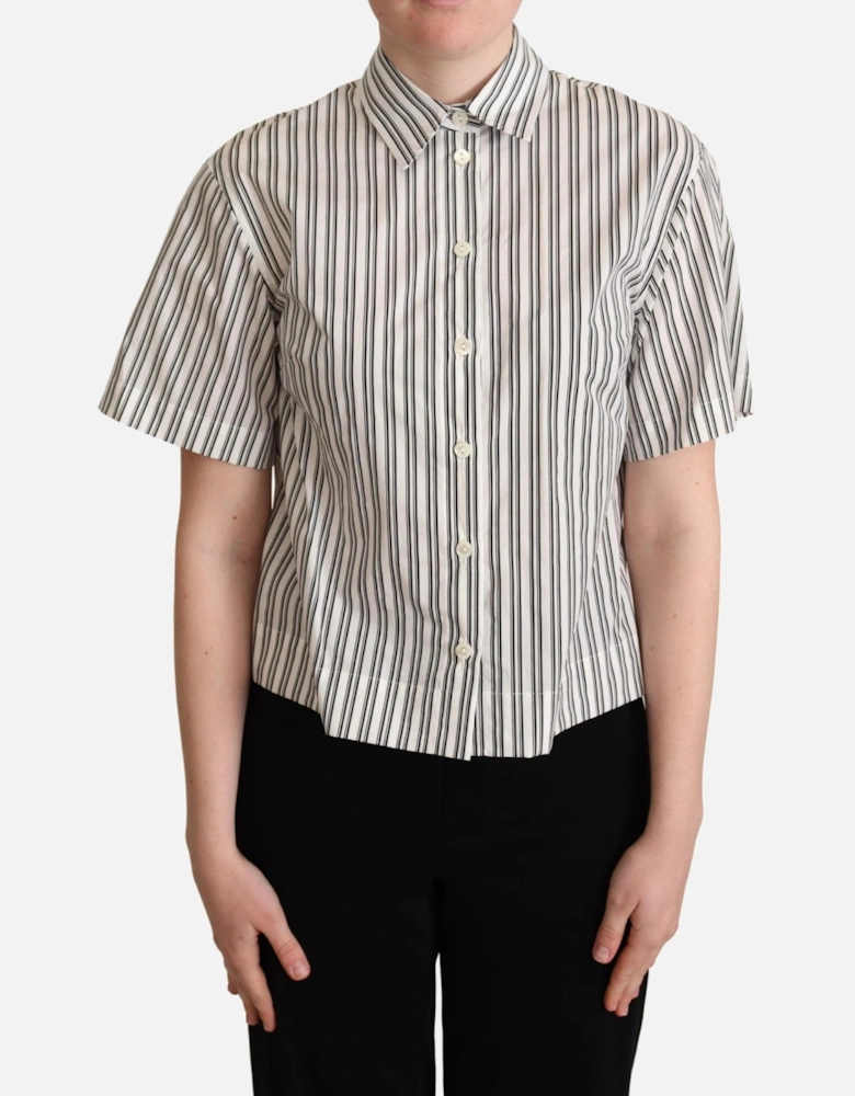 Striped Short Sleeve Collared Shirt Women - Black