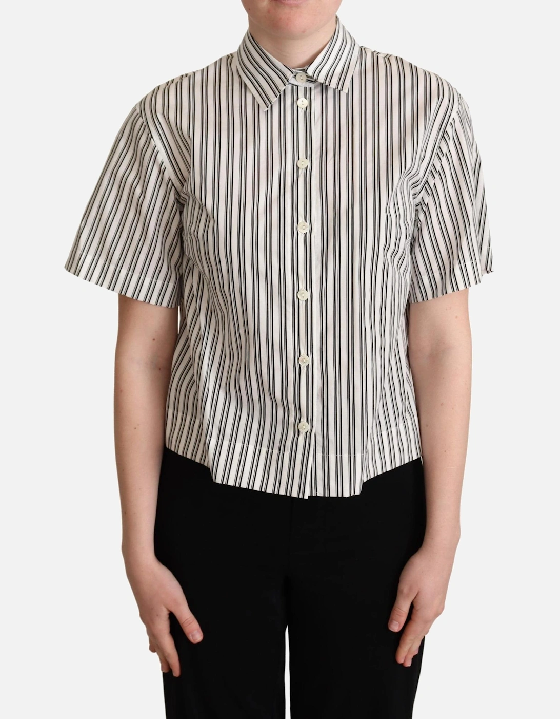 Striped Short Sleeve Collared Shirt Women - Black, 5 of 4