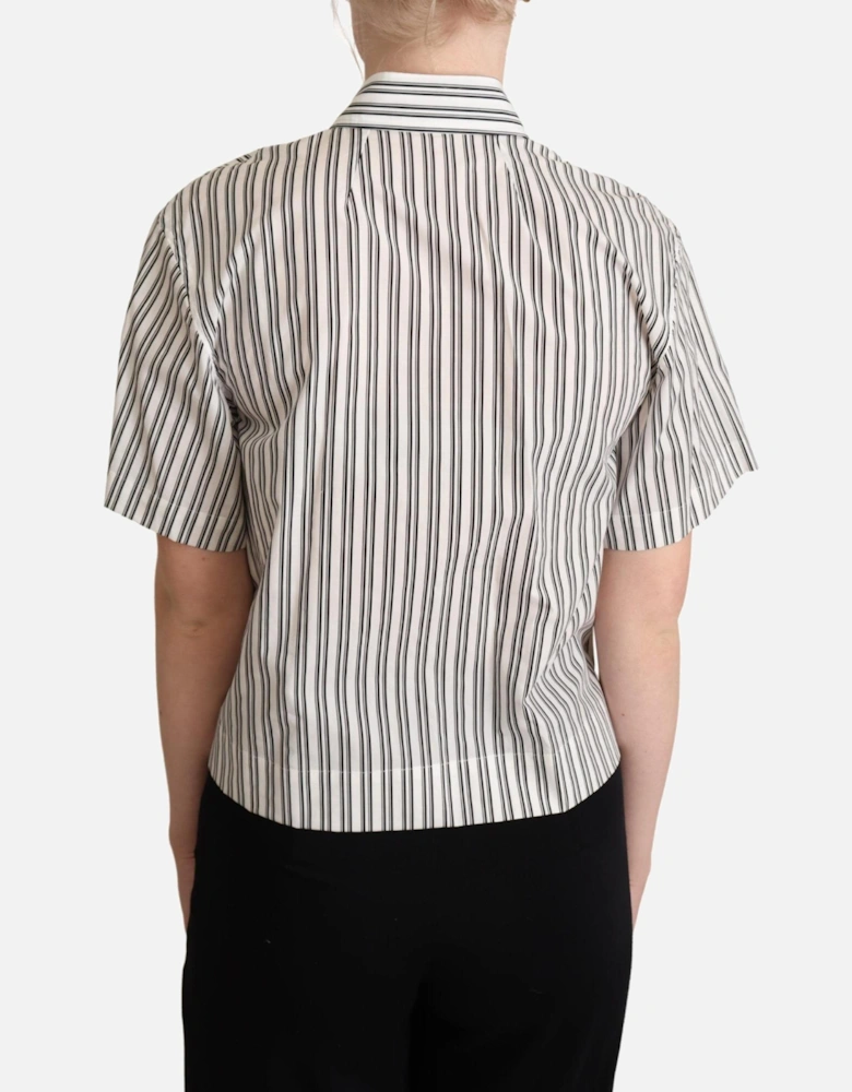 Striped Short Sleeve Collared Shirt Women - Black