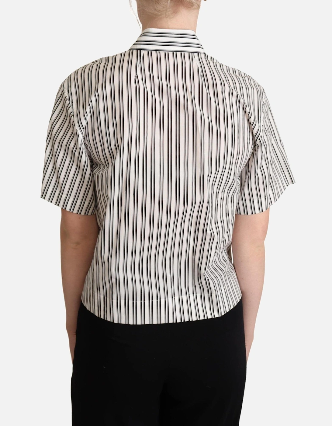 Striped Short Sleeve Collared Shirt Women - Black