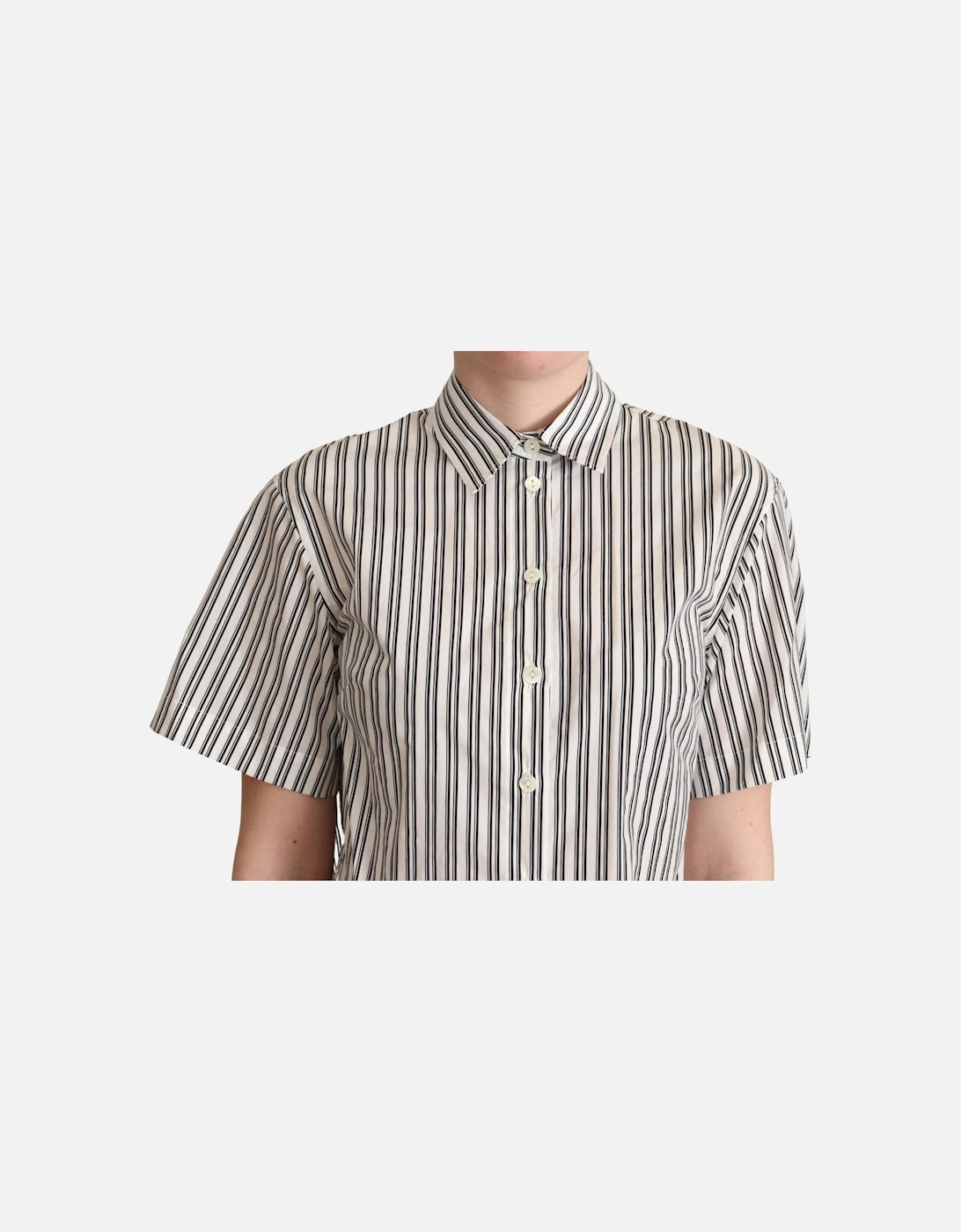 Striped Short Sleeve Collared Shirt Women - Black