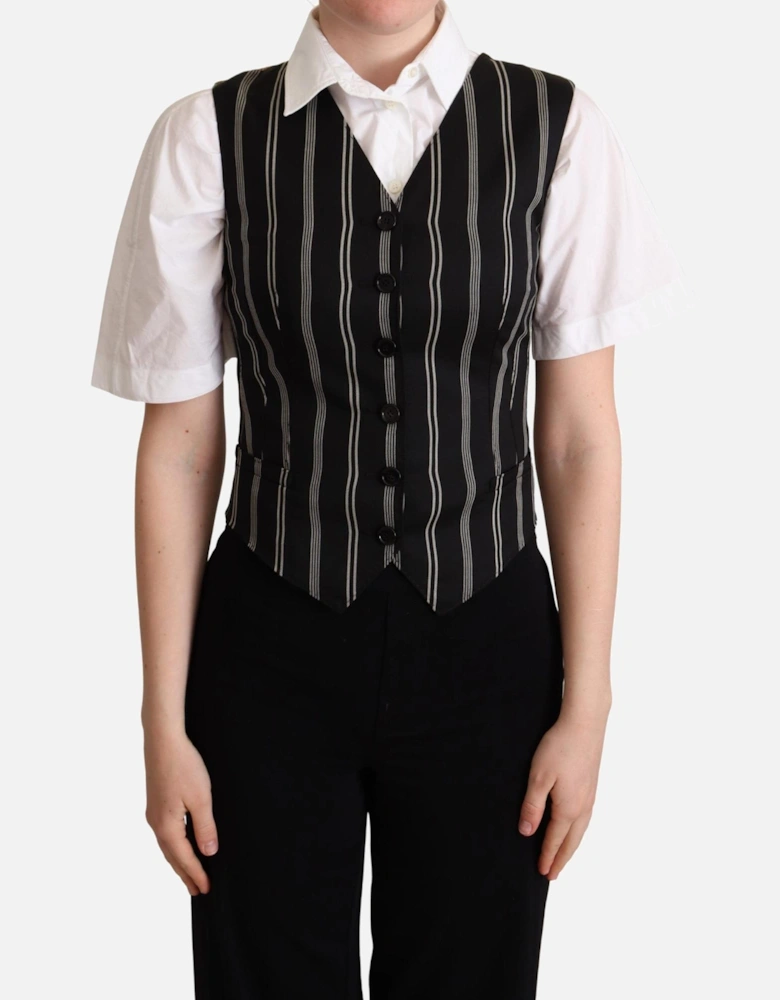 Tailored Vest Striped Pinstripe Women - Black