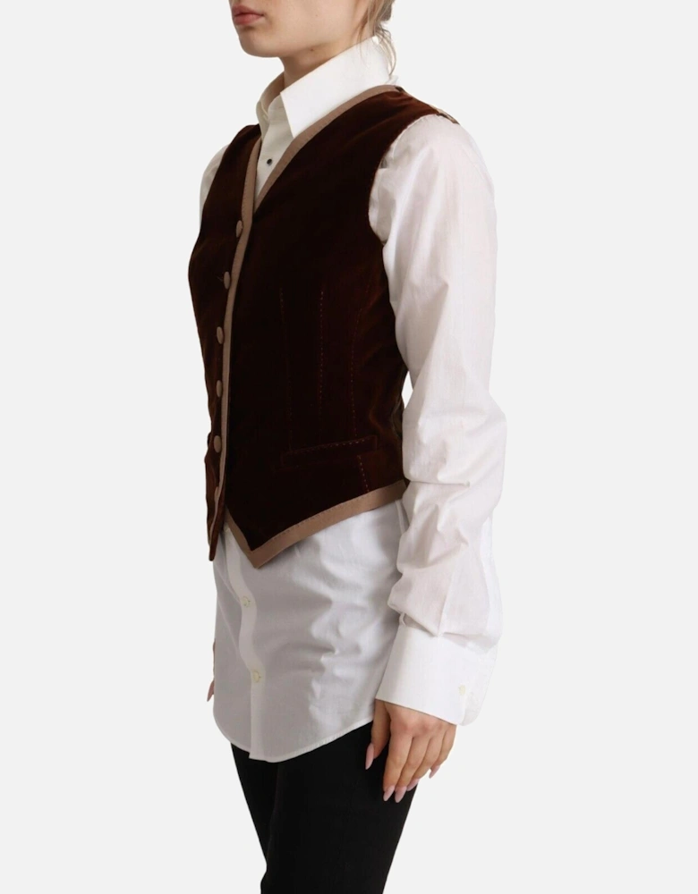Velvet Vest Brown Style Women - Bordeaux