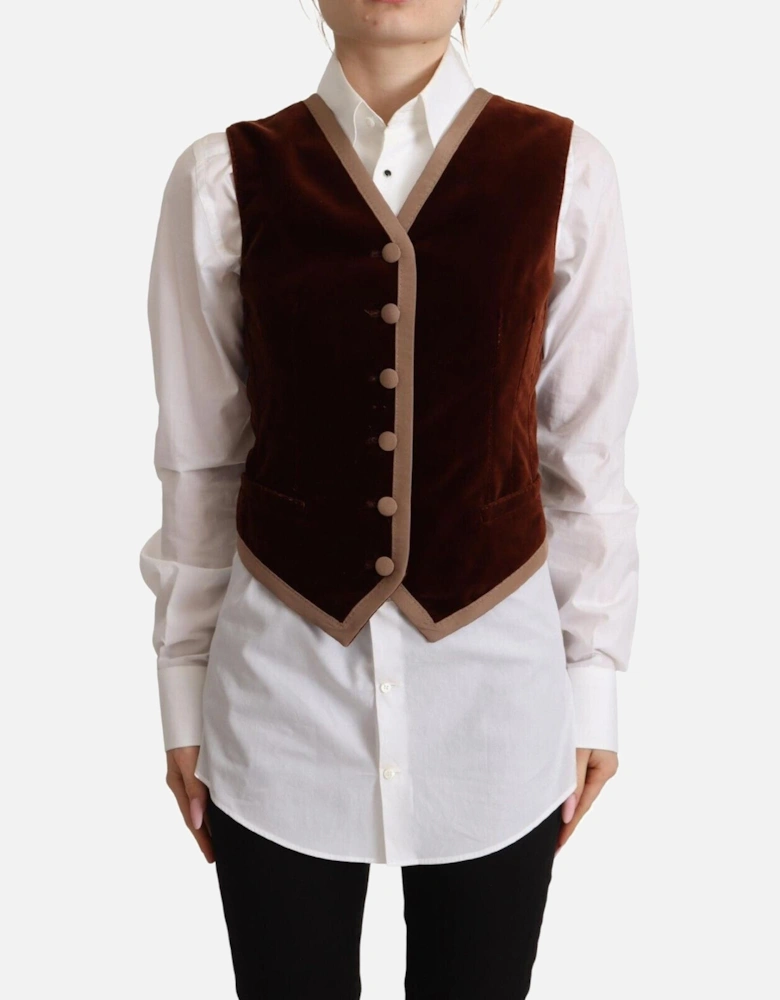 Velvet Vest Brown Style Women - Bordeaux