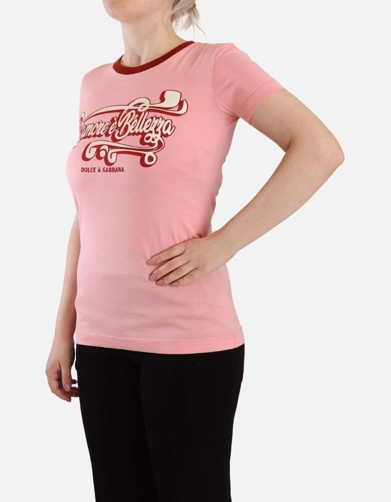 Crew Neck Logo Print Cotton T-Shirt Women - Pink