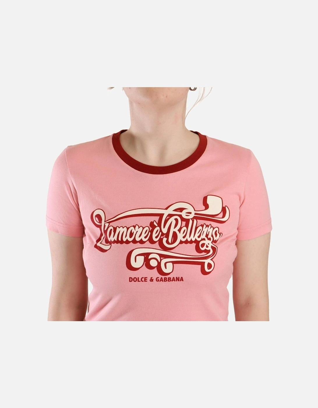 Crew Neck Logo Print Cotton T-Shirt Women - Pink