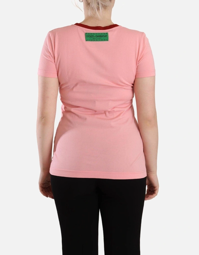 Crew Neck Logo Print Cotton T-Shirt Women - Pink