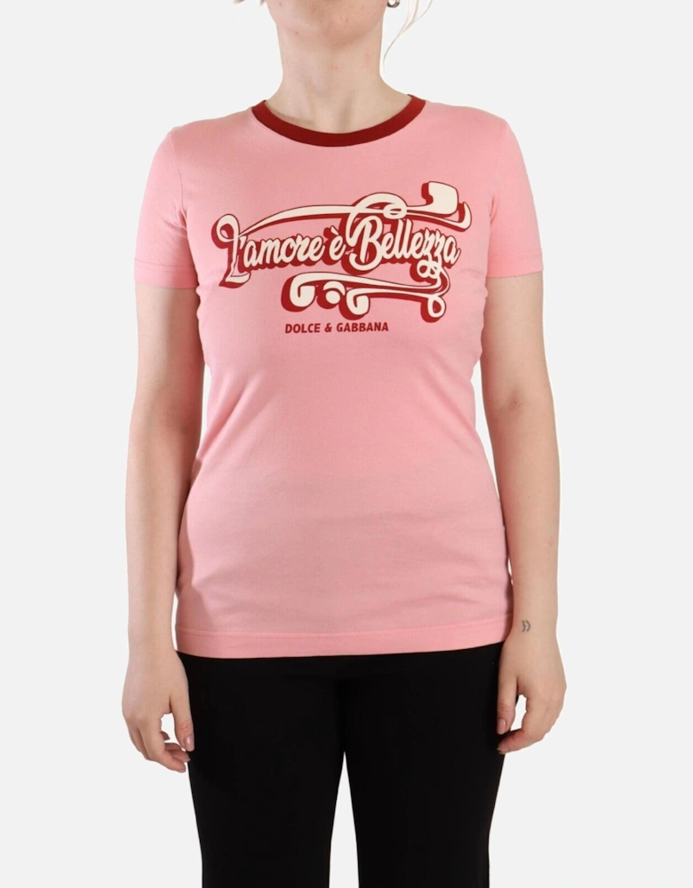 Crew Neck Logo Print Cotton T-Shirt Women - Pink