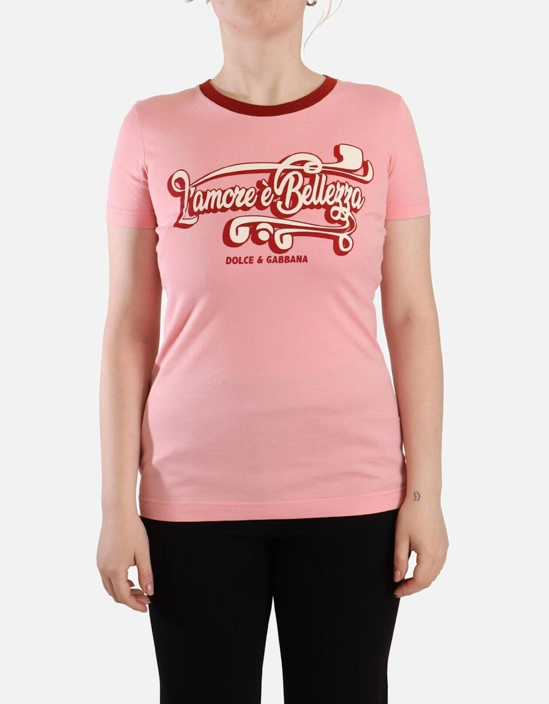 Crew Neck Logo Print Cotton T-Shirt Women - Pink, 5 of 4