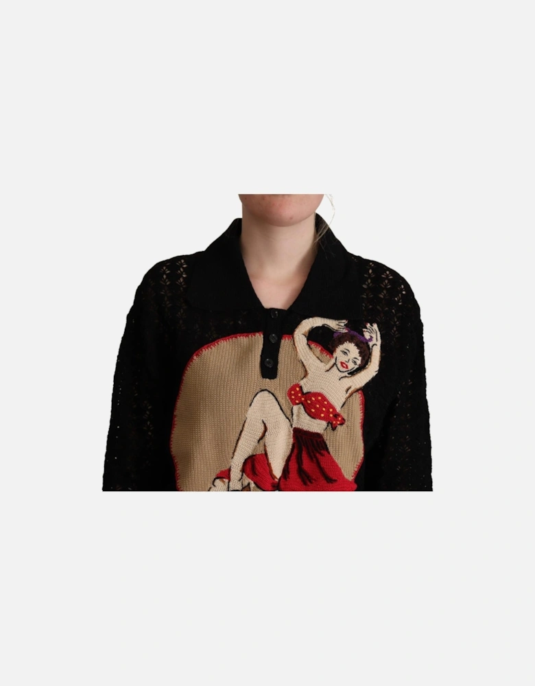 Knit Top PinUp Girl Short Sleeves Women - Black Sweaters
