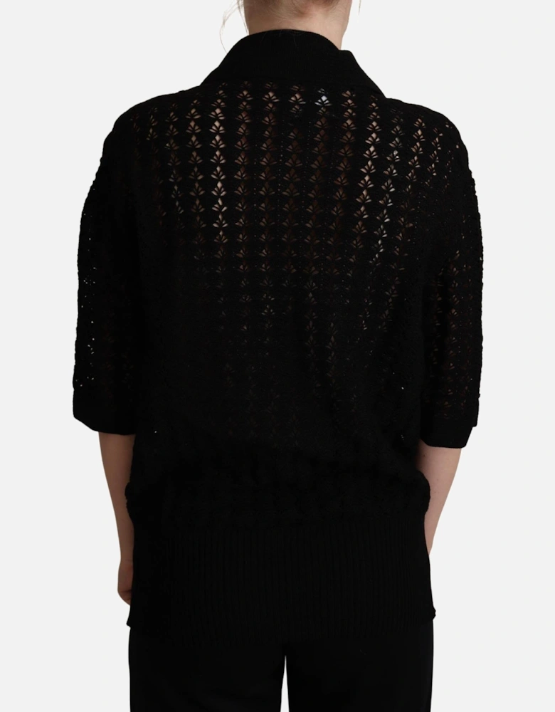 Knit Top PinUp Girl Short Sleeves Women - Black Sweaters